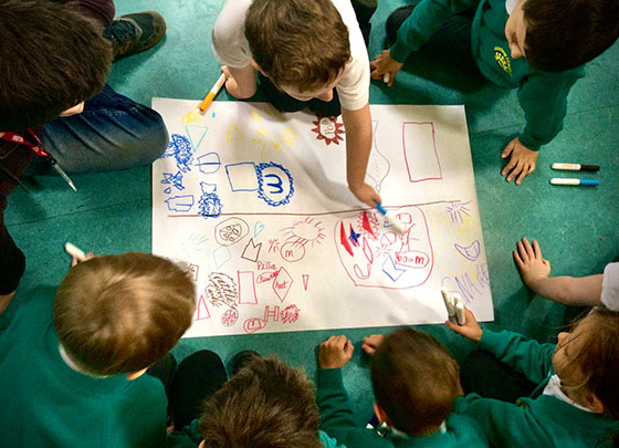 Children working on composition 