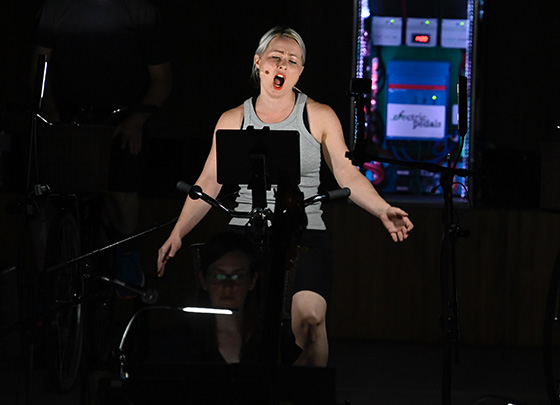 An image of Jessica Aszodi performing at the London Sinfonietta's Houses Slide concert at the Southbank Centre