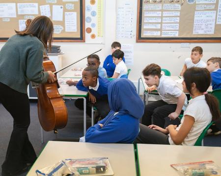 Children learning about the Cello