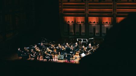 The London Sinfonietta performing at the Queen Elizabeth Hall in Leaning East