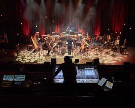 An image of the London Sinfonietta and a recording engineer at the London Third Stream concert