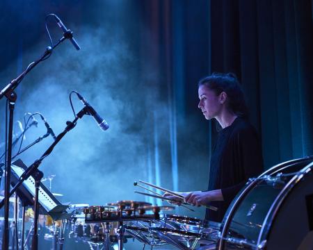 An image of a percussion player at London Sinfonietta's London Third Stream concert