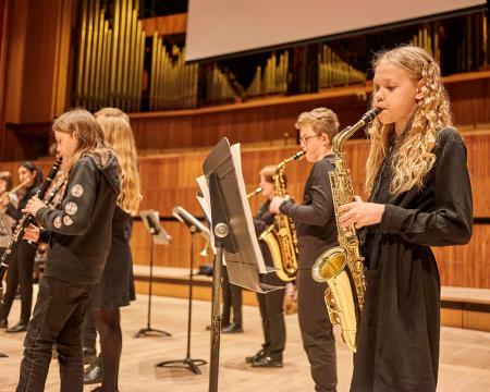 Young musicians performing at the London Sinfonietta Sound Out Schools Concert 2022