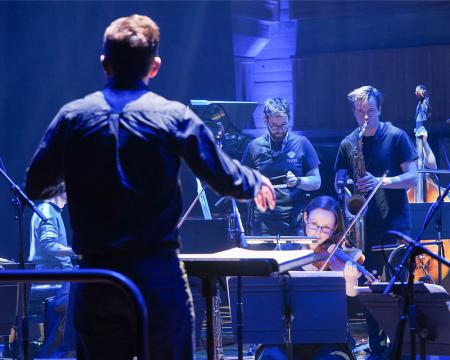Geoffrey Patterson out the front of the ensemble for Marius Neset Geyser concert