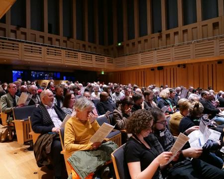 A wide shot of audience members at Kings Place