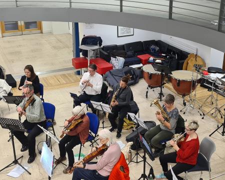 London Sinfonietta musicians rehearsing for the Festival of Contemporary Music for All