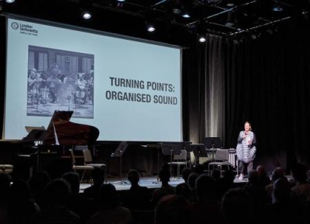 Turning Points: Organised Sound concert, with concert name projected onto screen