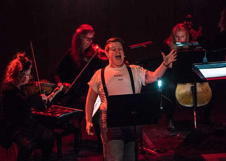 Soprano Ella Taylor and London Sinfonietta musicians performing at the Southbank Centre
